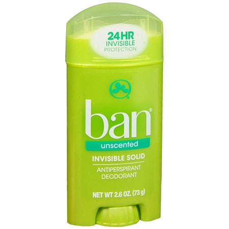 Ban Invisible Solid Antiperspirant Deodorant Unscented 2.6 oz