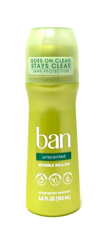 Ban Invisible Roll-On Antiperspirant Unscented 3.5 oz