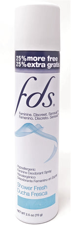 FDS Feminine Deodorant Spray Shower Fresh 2.5 oz Bonus Size
