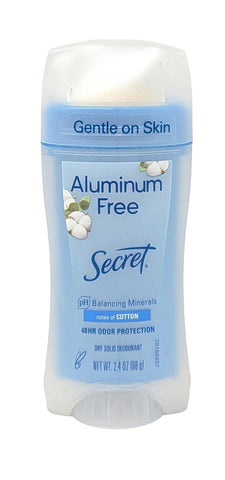 Secret Dry Solid Deodorant Aluminum Free Notes of Cotton 2.4 oz