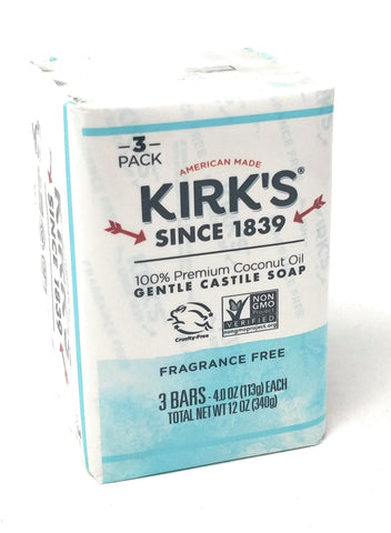 Kirk's Gentle Castile Soap Fragrance Free 4 oz, 3-Pack