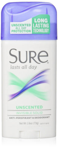 Sure Invisible Solid Antiperspirant Deodorant Unscented 2.6 oz